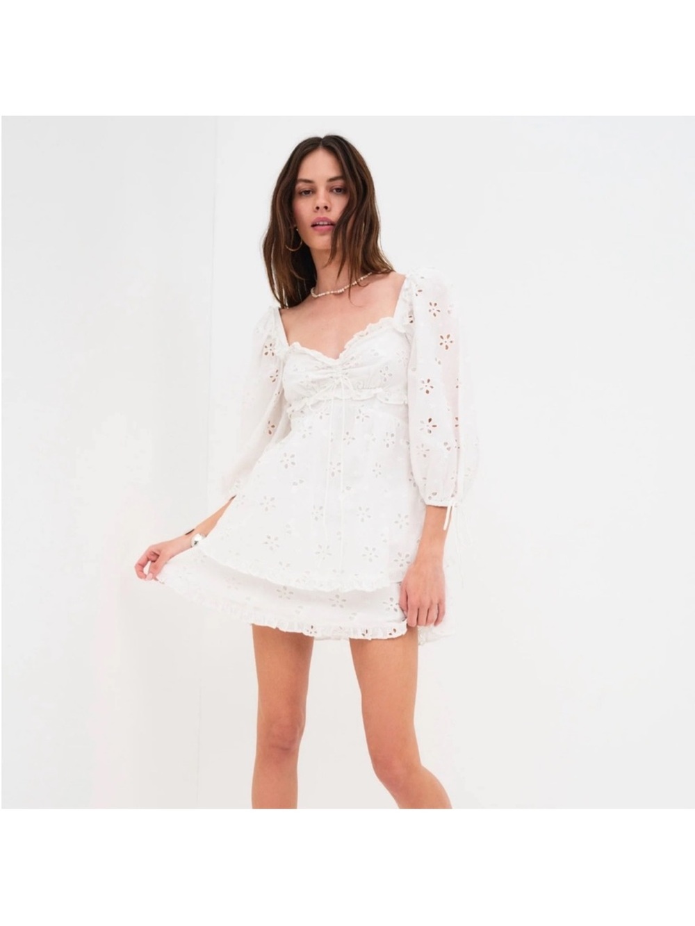 For Love & Lemons Fletcher Eyelet Embroidered Cotton Mini Dress size Medium